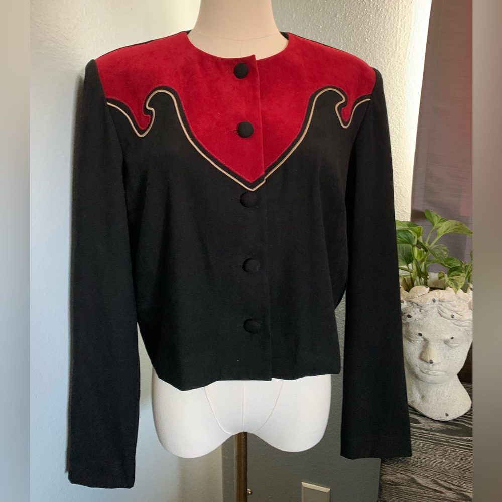 Vintage Western Red and Black Women's Crop Jacket